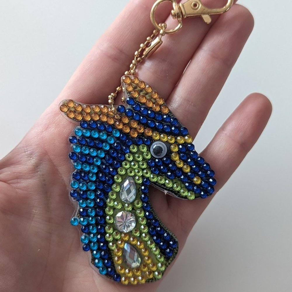 Handmade Acrylic Dragon Keychain with Rhinestones Diamond Painting